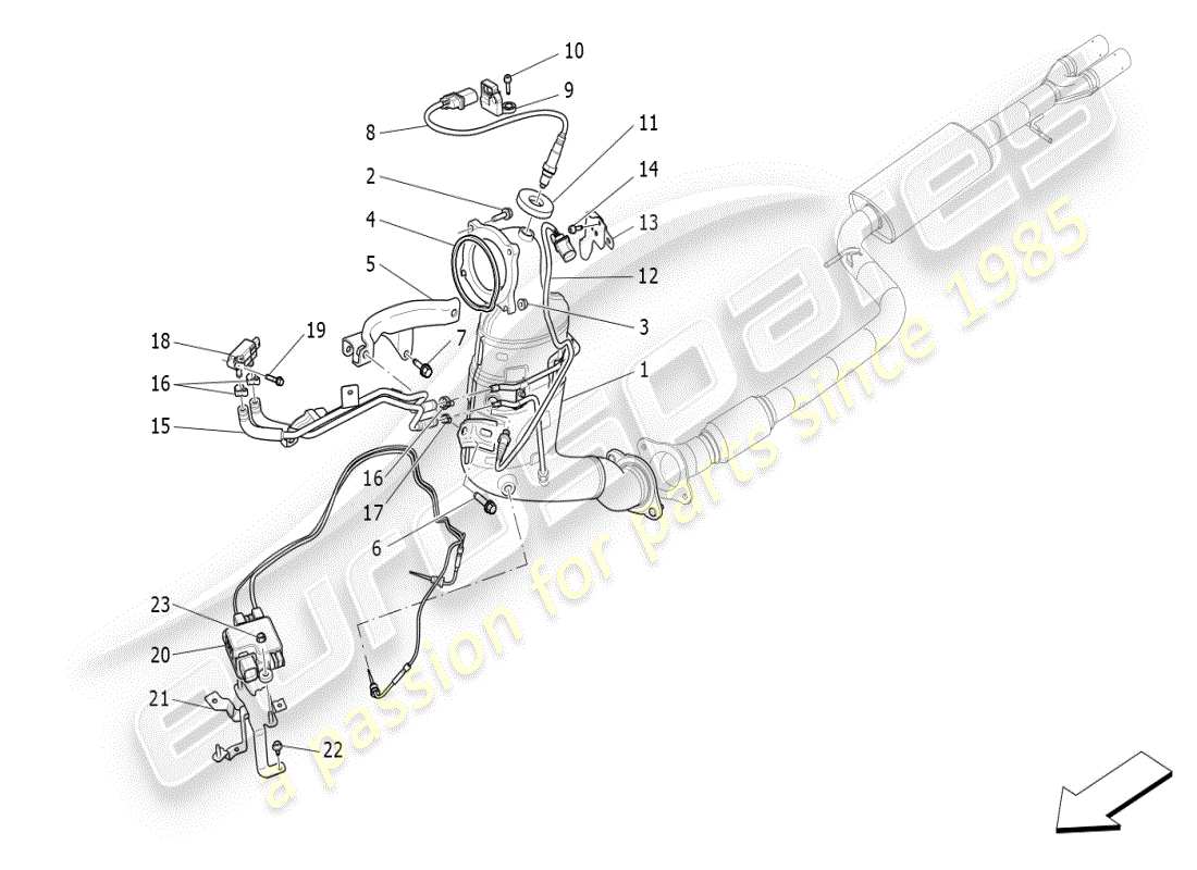 maserati ghibli (2021) vorkatalysatoren und katalysatoren teilediagramm
