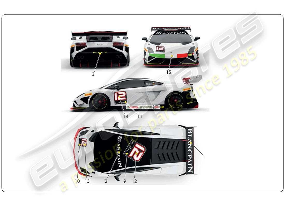 lamborghini super trofeo (2009-2014) aufkleber teilediagramm