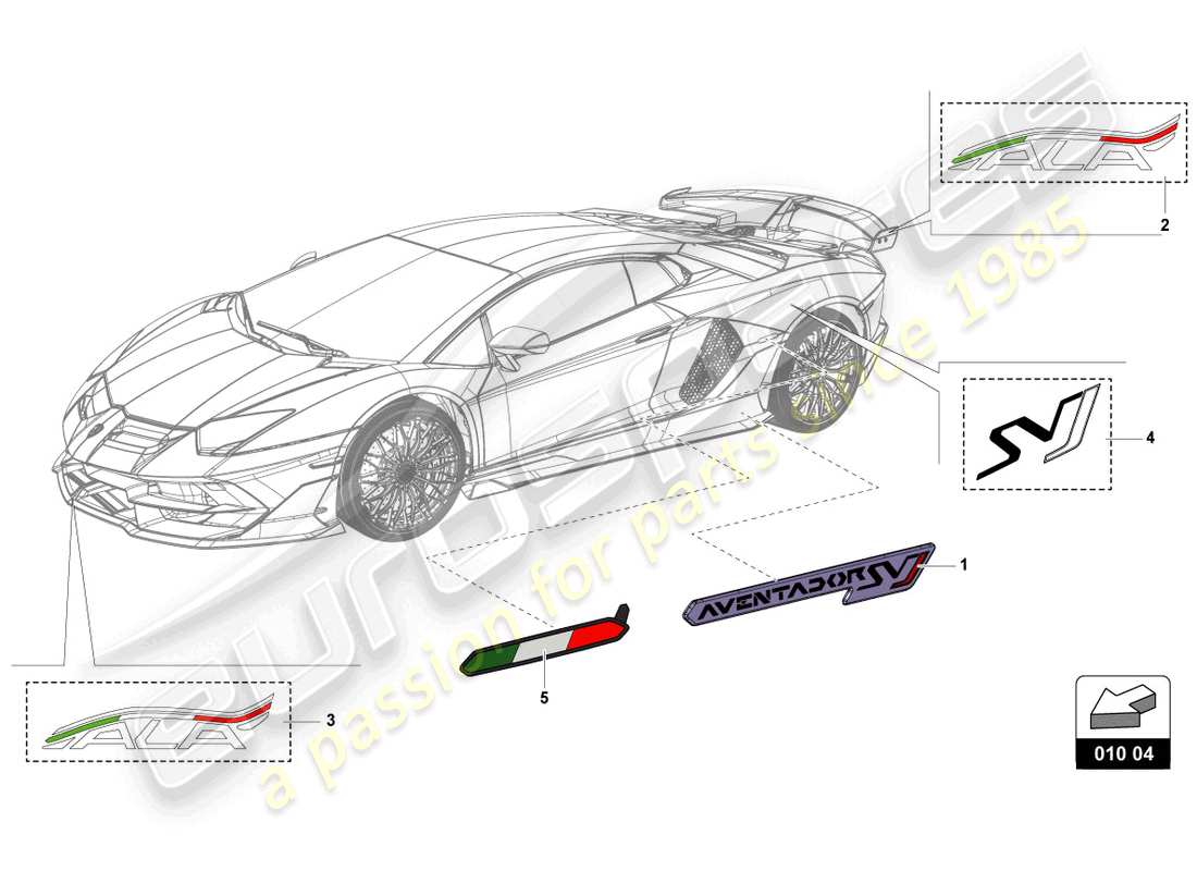 lamborghini 2019 (lp770-4 svj roadster) klebepad-set - ersatzteildiagramm