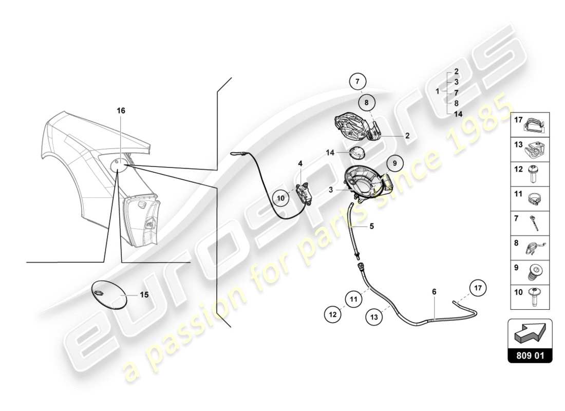 lamborghini performante coupe (2020) tankklappe - ersatzteildiagramm