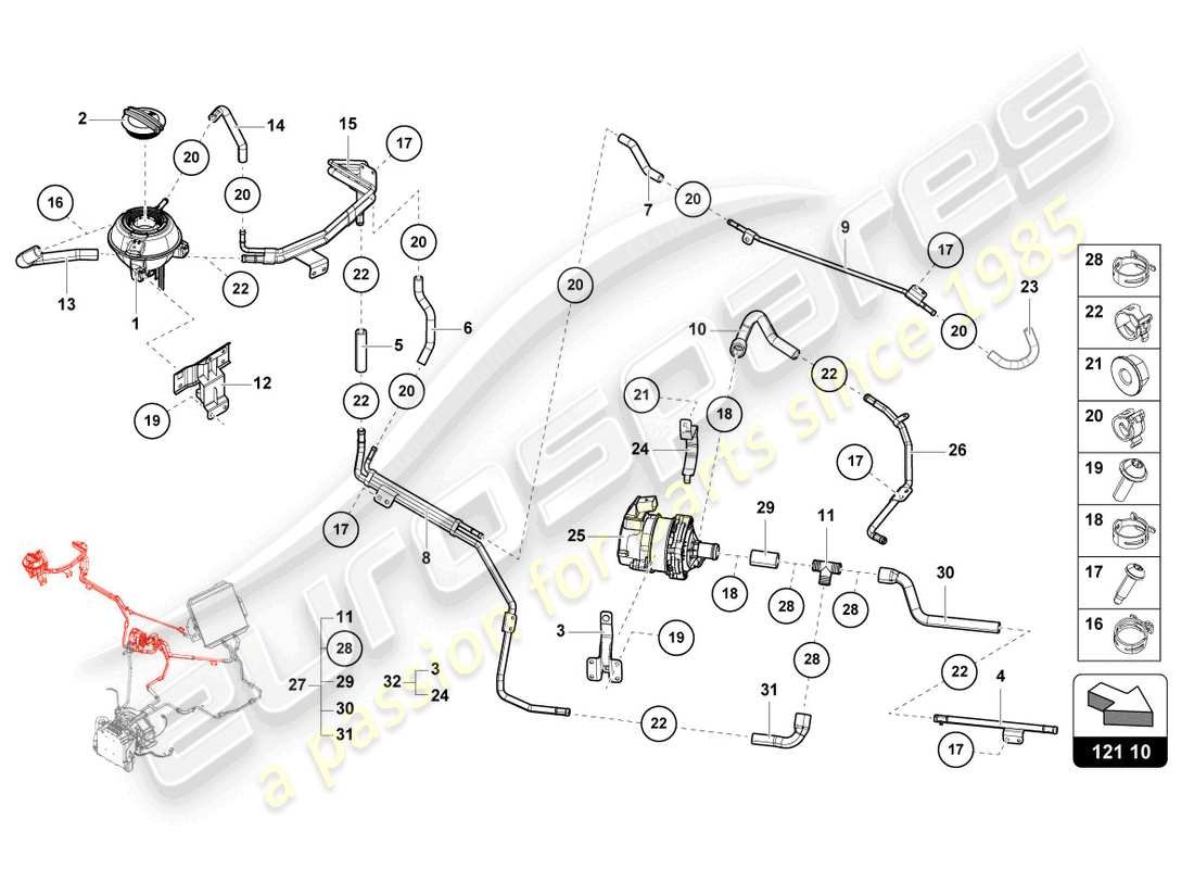 lamborghini sian (2021) teilediagramm des kühlsystems