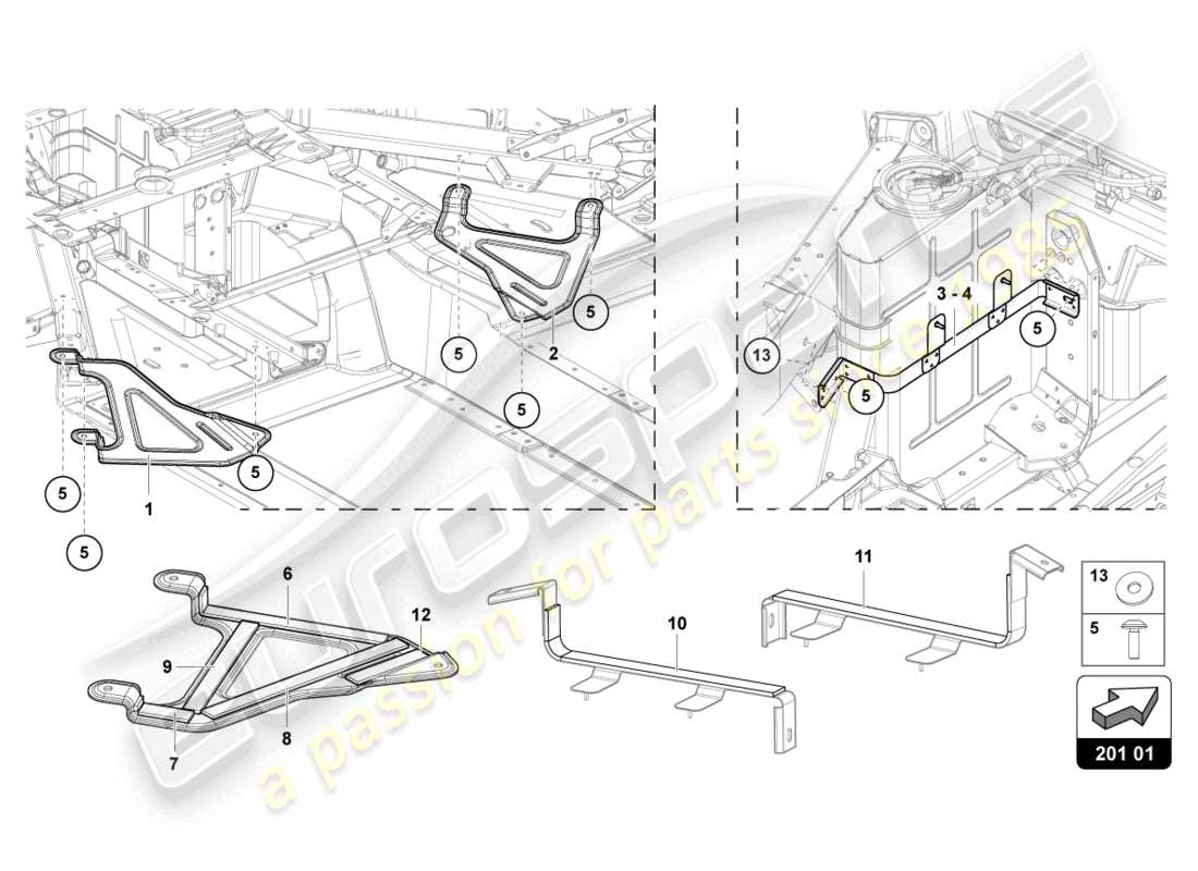 lamborghini sian (2021) halterung für kraftstofftank ersatzteildiagramm