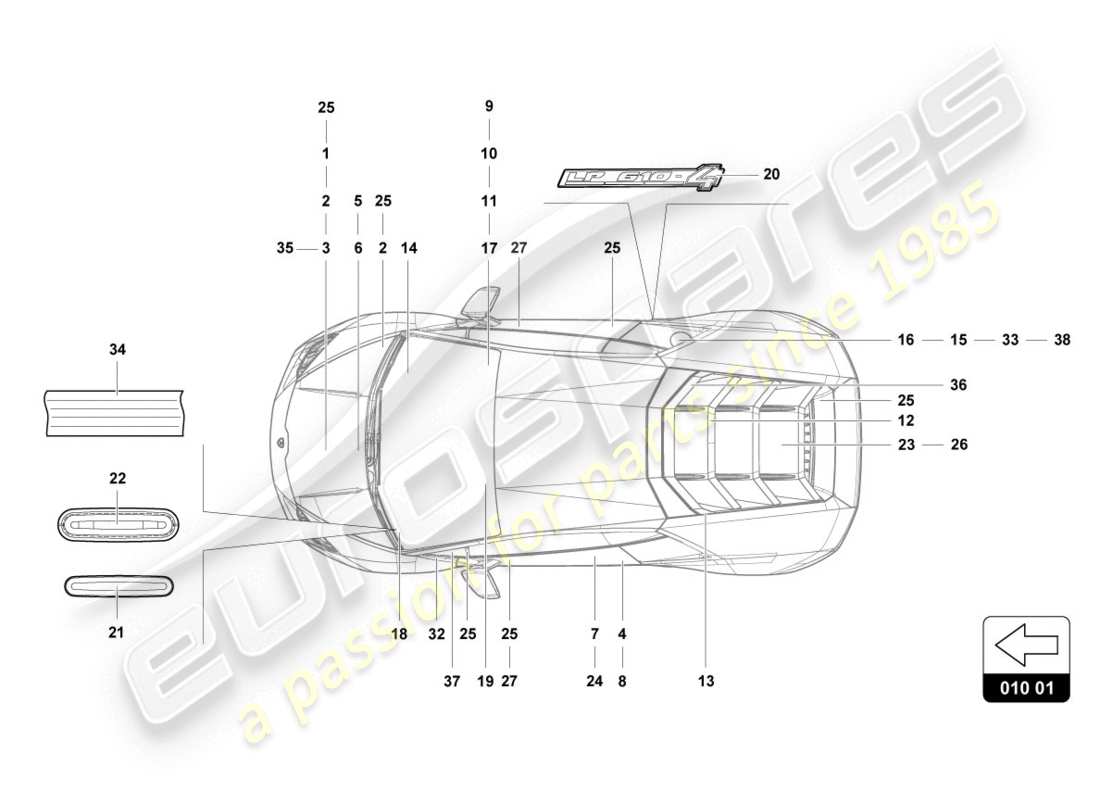 lamborghini evo coupe 2wd (2020) beschriften/beschriftungen ersatzteil-diagramm