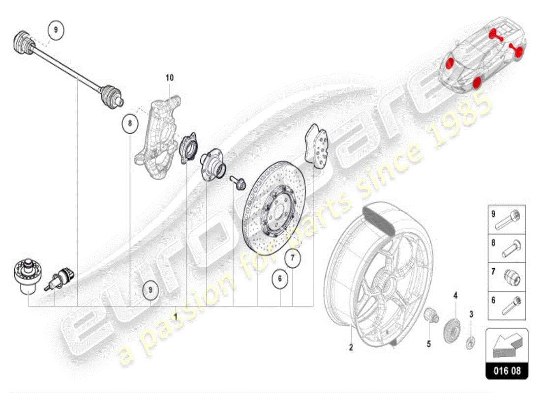 lamborghini huracan performante spyder (accessories) radmutter ersatzteildiagramm