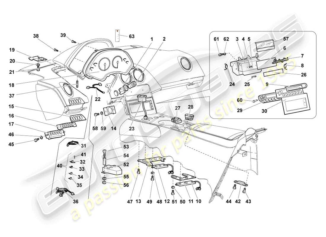 lamborghini murcielago coupe (2004) dashboard-ersatzteildiagramm