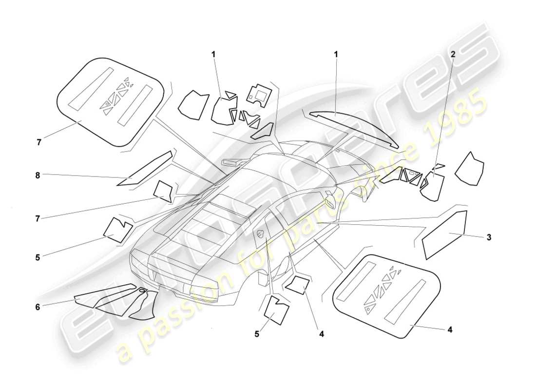 lamborghini murcielago coupe (2002) flammenschutz lhd ersatzteildiagramm