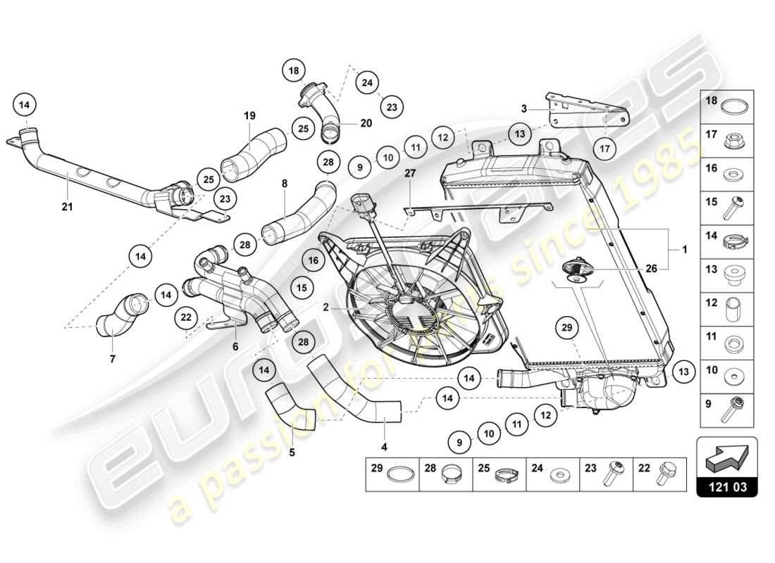 lamborghini 2014 (lp720-4 roadster 50) kühler für kühlmittel ersatzteildiagramm