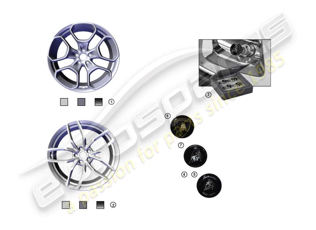 lamborghini huracan performante coupe (accessories) 1 satz aluminiumfelgen ersatzteildiagramm