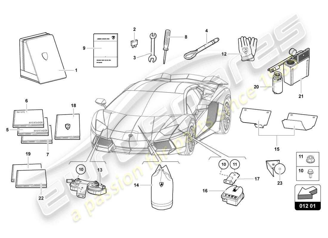 lamborghini lp700-4 roadster (2016) fahrzeugwerkzeuge ersatzteildiagramm