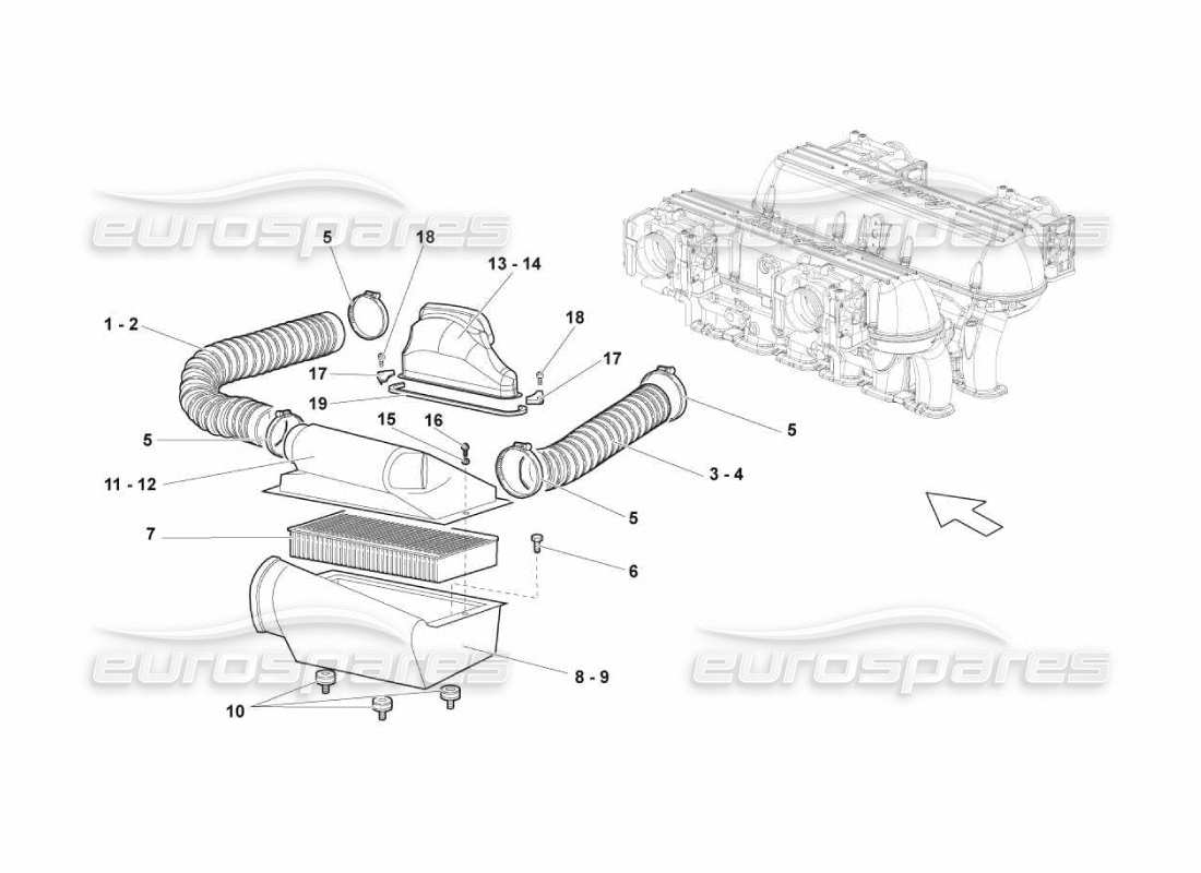 lamborghini murcielago lp670 teilediagramm des luftfilterkastens