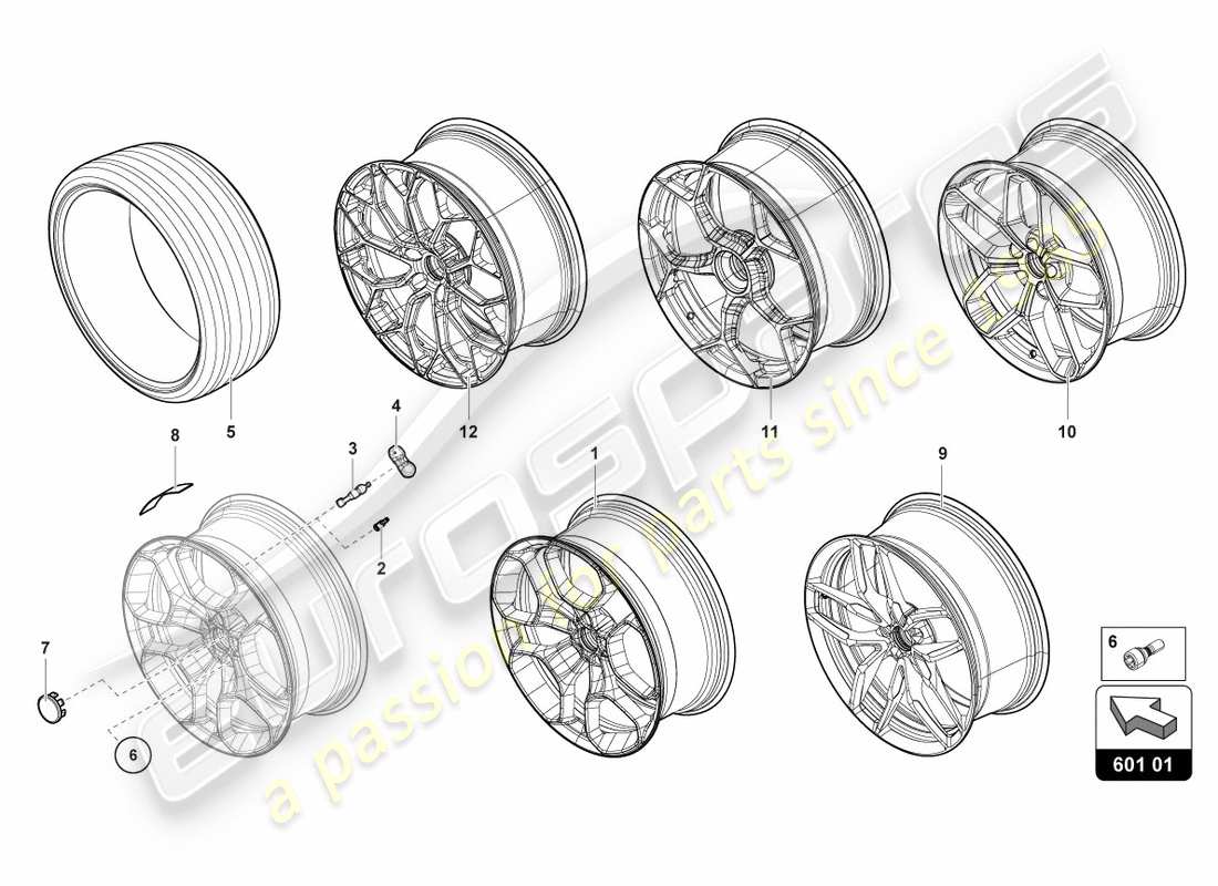 lamborghini performante coupe (2020) räder/reifen vorne teilediagramm