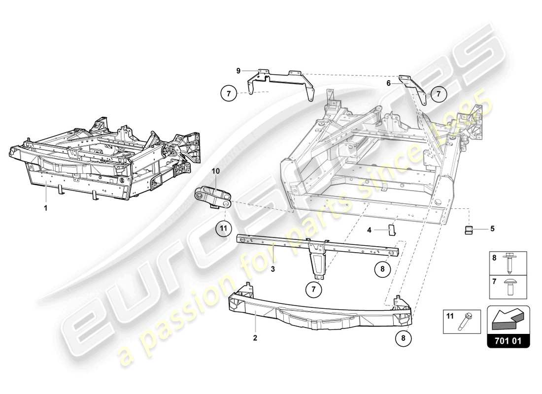lamborghini lp700-4 roadster (2016) zierrahmen vorderteil ersatzteildiagramm