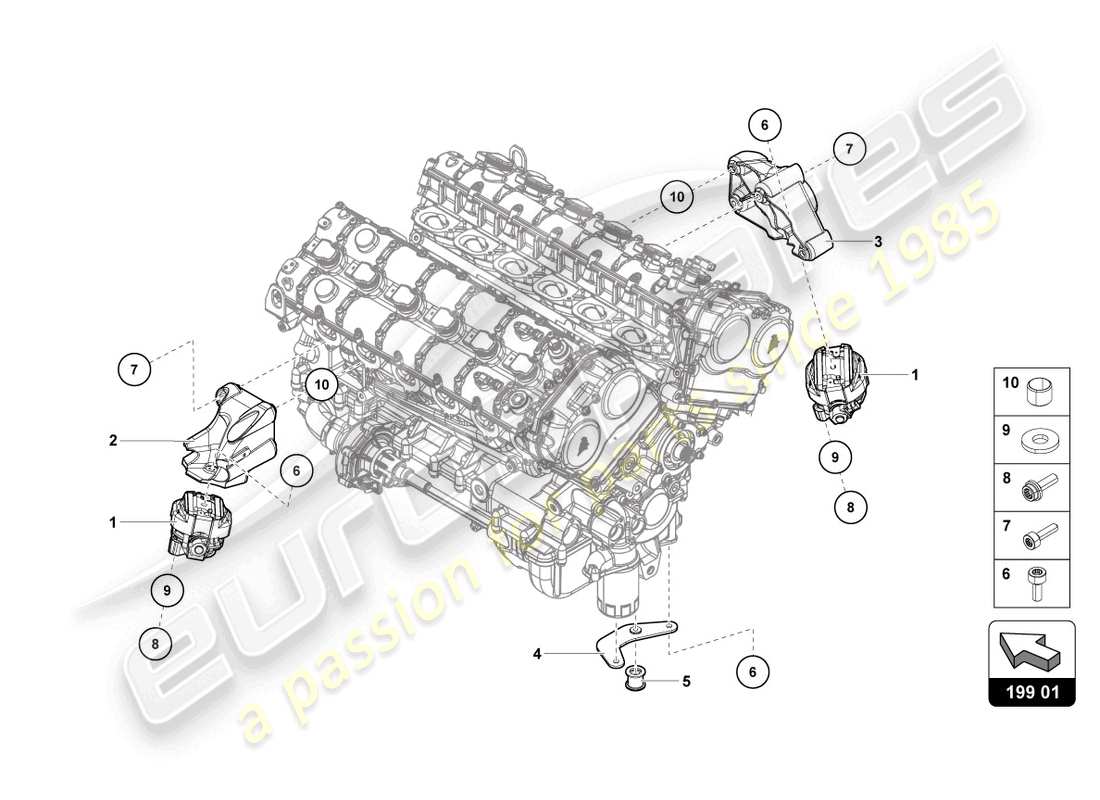 lamborghini lp740-4 s roadster (2019) befestigung von motorteilen teilediagramm