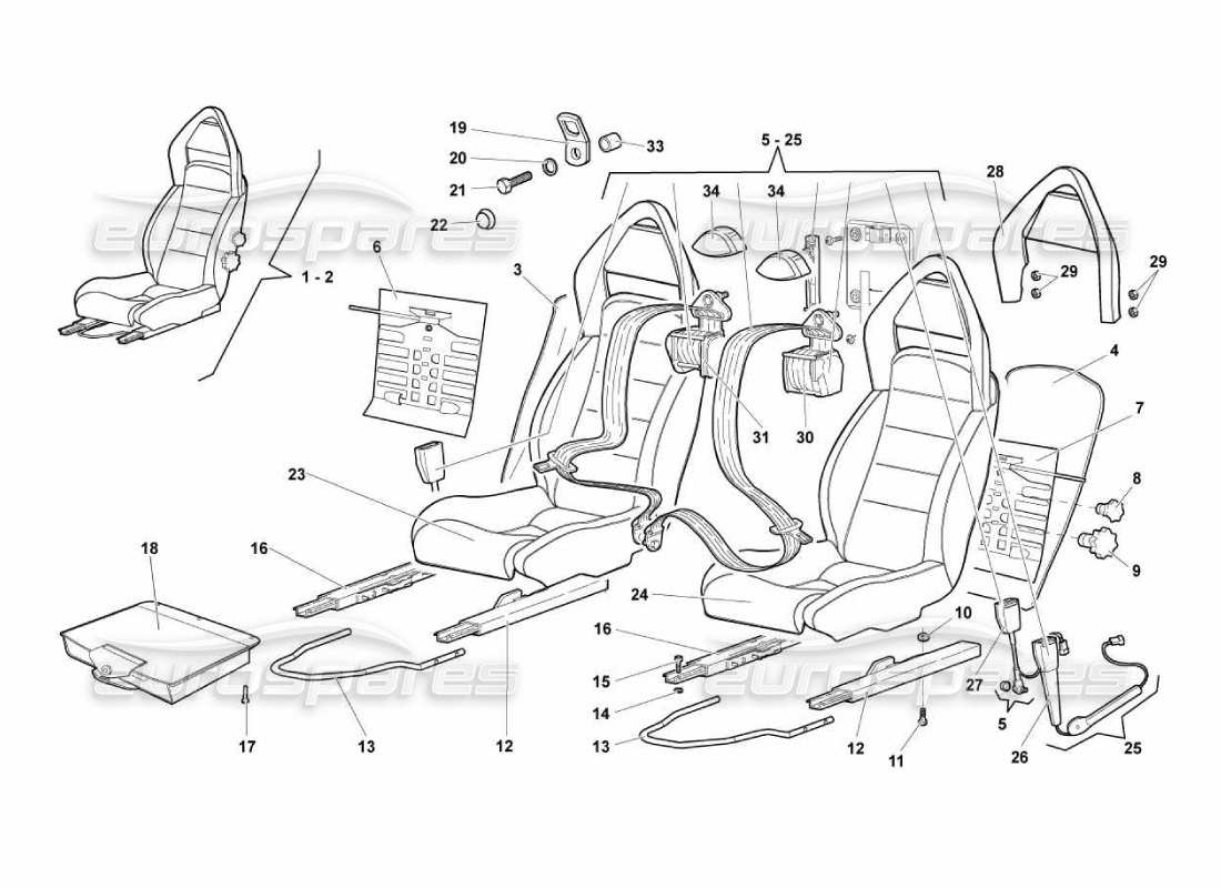 lamborghini murcielago lp670 teilediagramm für sitze und sicherheitsgurte