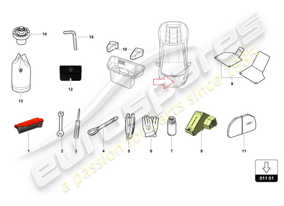 lamborghini evo coupe (2020) fahrzeugwerkzeuge ersatzteildiagramm
