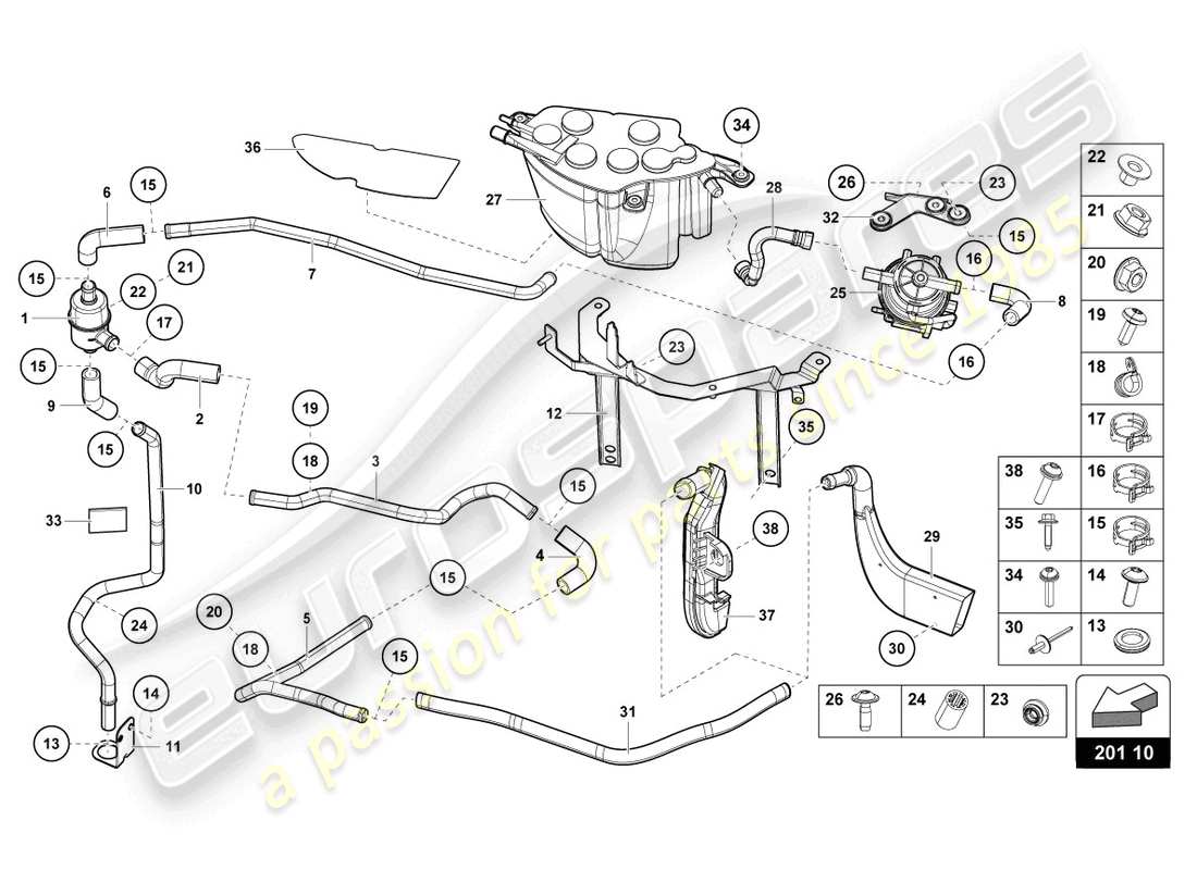 lamborghini 2017 (lp700-4 coupe) aktivkohlefiltersystem teilediagramm