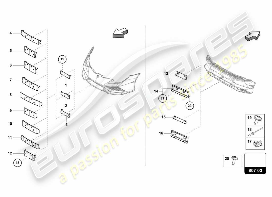 lamborghini performante coupe (2019) kennzeichenhalter teilediagramm