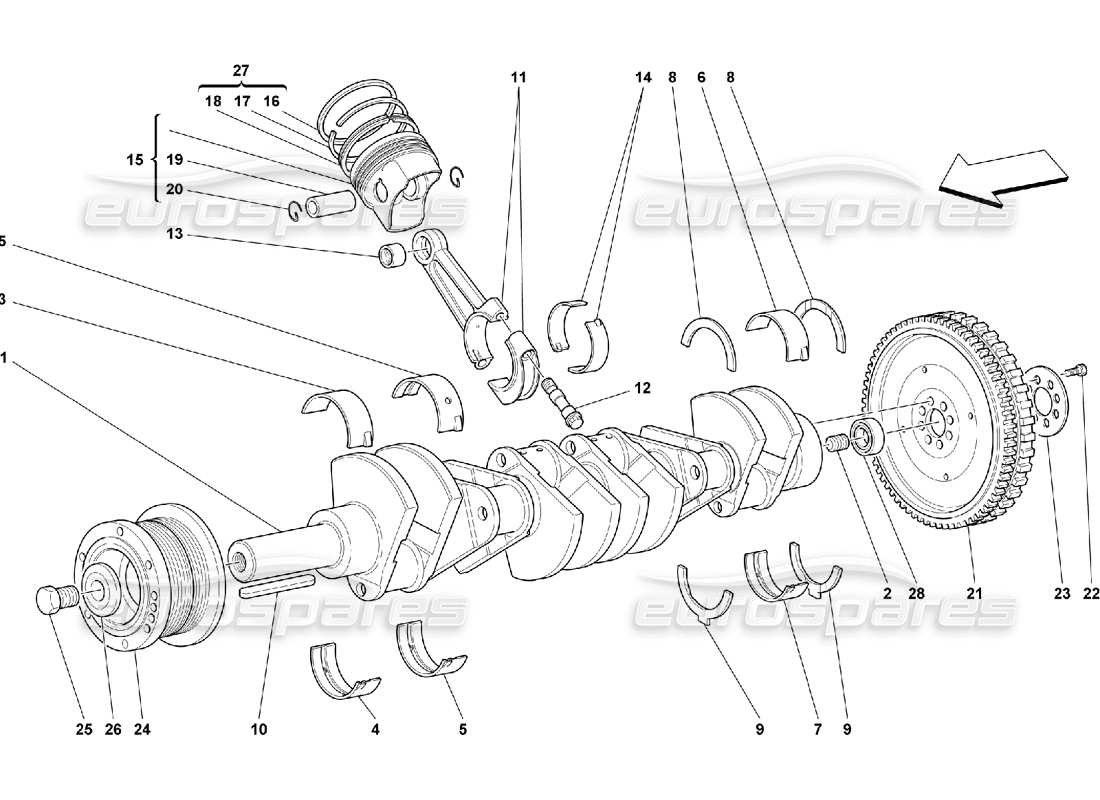 ferrari 550 maranello antriebswelle - pleuelstangen und kolben - teilediagramm