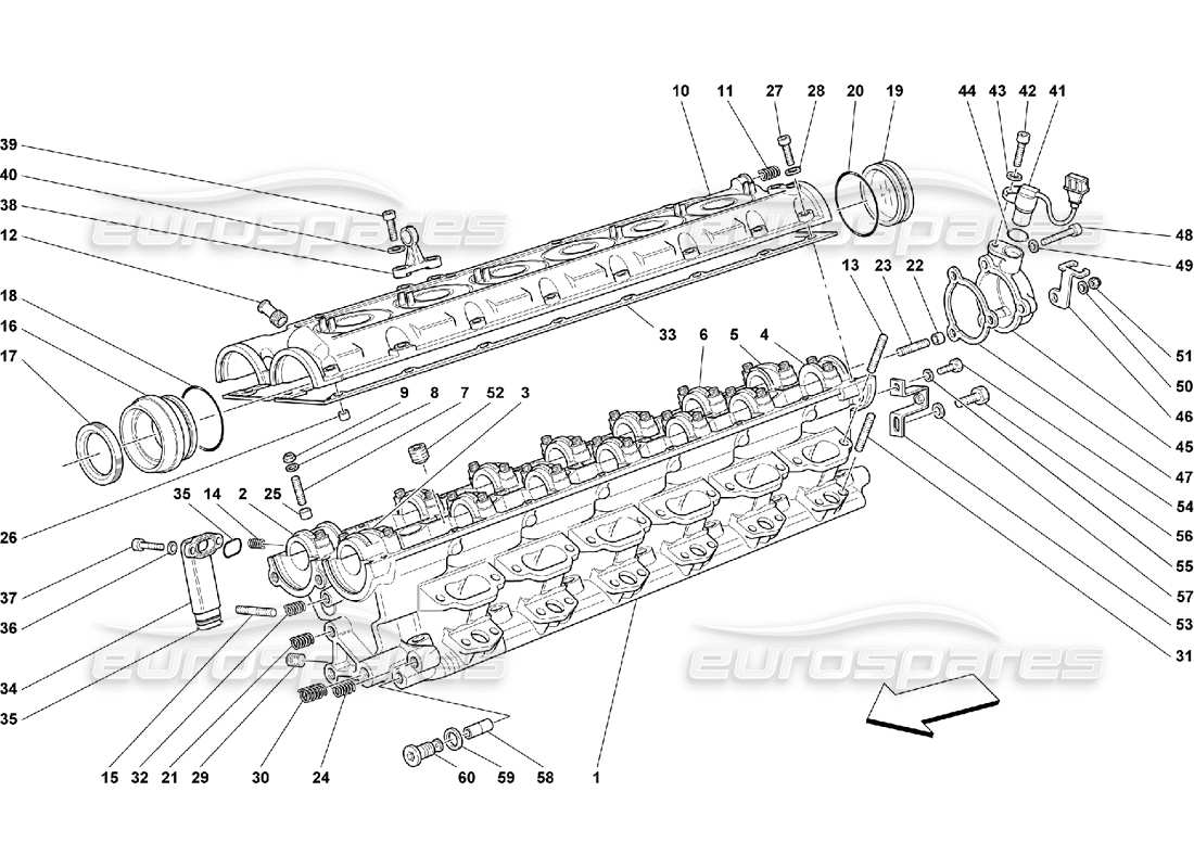 ferrari 550 maranello teilediagramm für rechten zylinderkopf