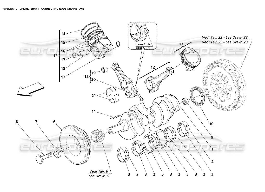maserati 4200 spyder (2002) teilediagramm für kurbelwellenpleuel und kolben