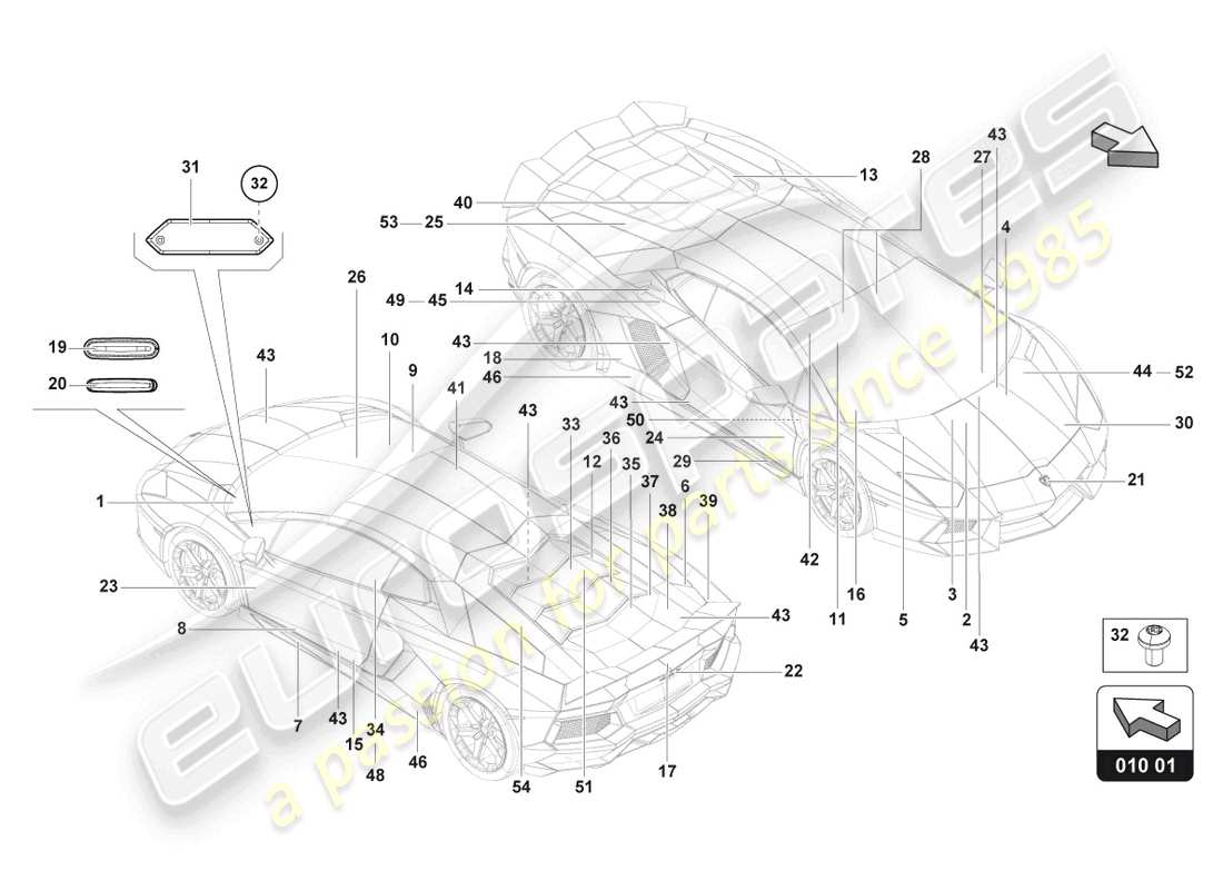 lamborghini 2018 (lp740-4 s coupe) typenschilder ersatzteil-diagramm