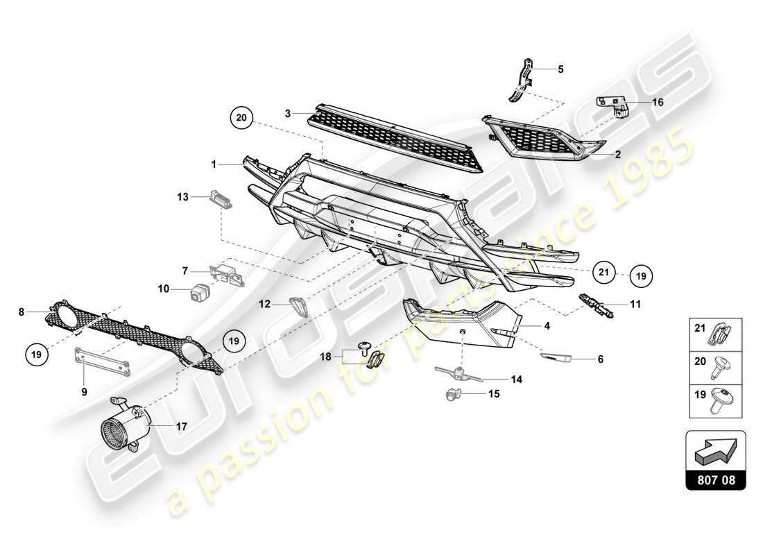lamborghini performante spyder (2020) stoßstange, komplett hinten, ersatzteildiagramm