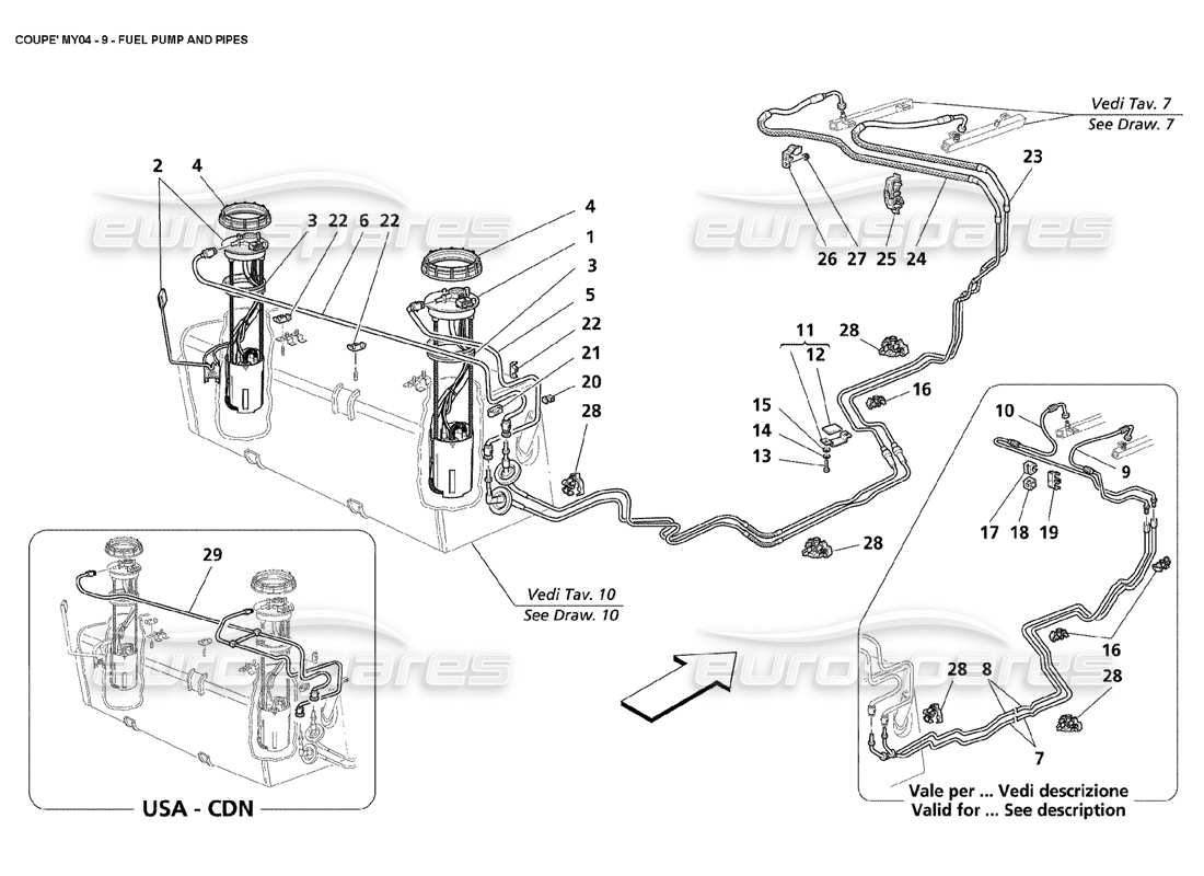 maserati 4200 coupe (2004) teilediagramm für kraftstoffpumpe und -leitungen