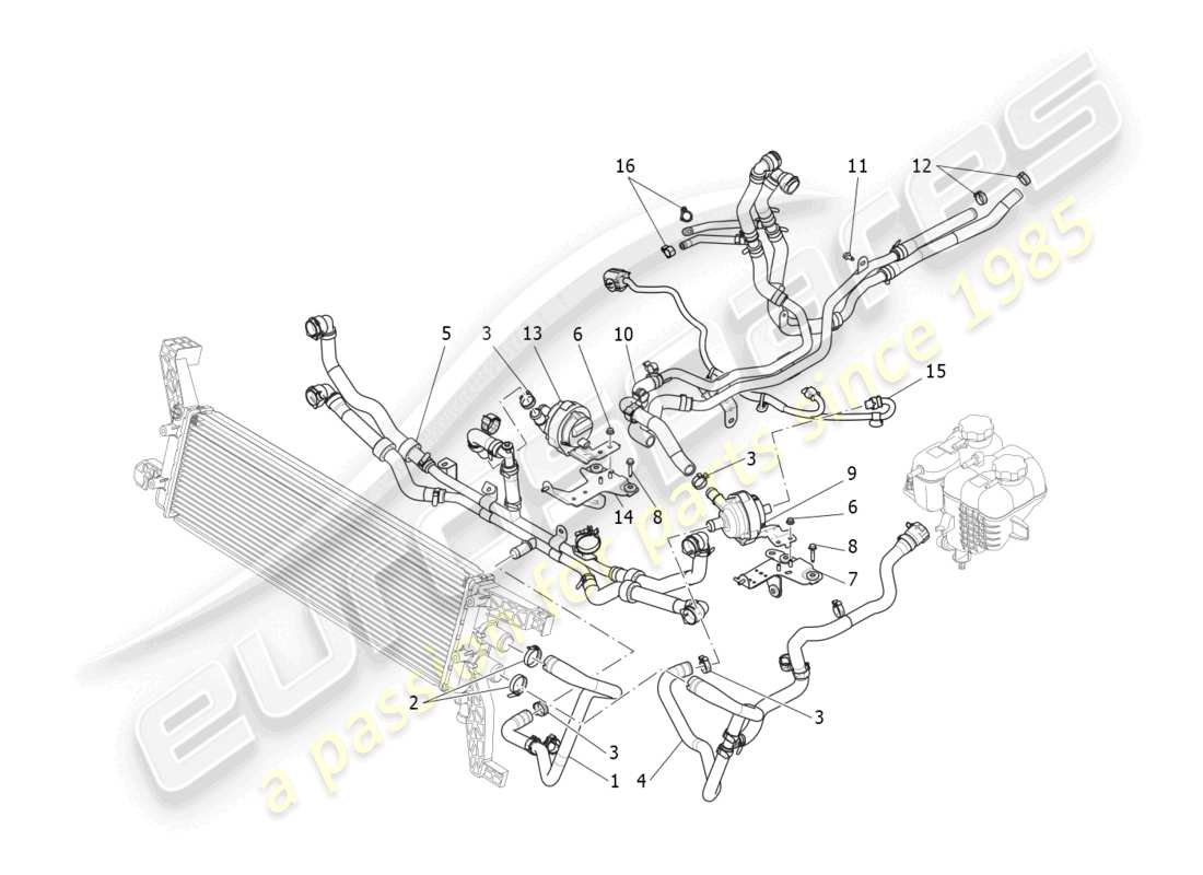 maserati levante gt (2022) kühlsystem: nourice und linien teilediagramm