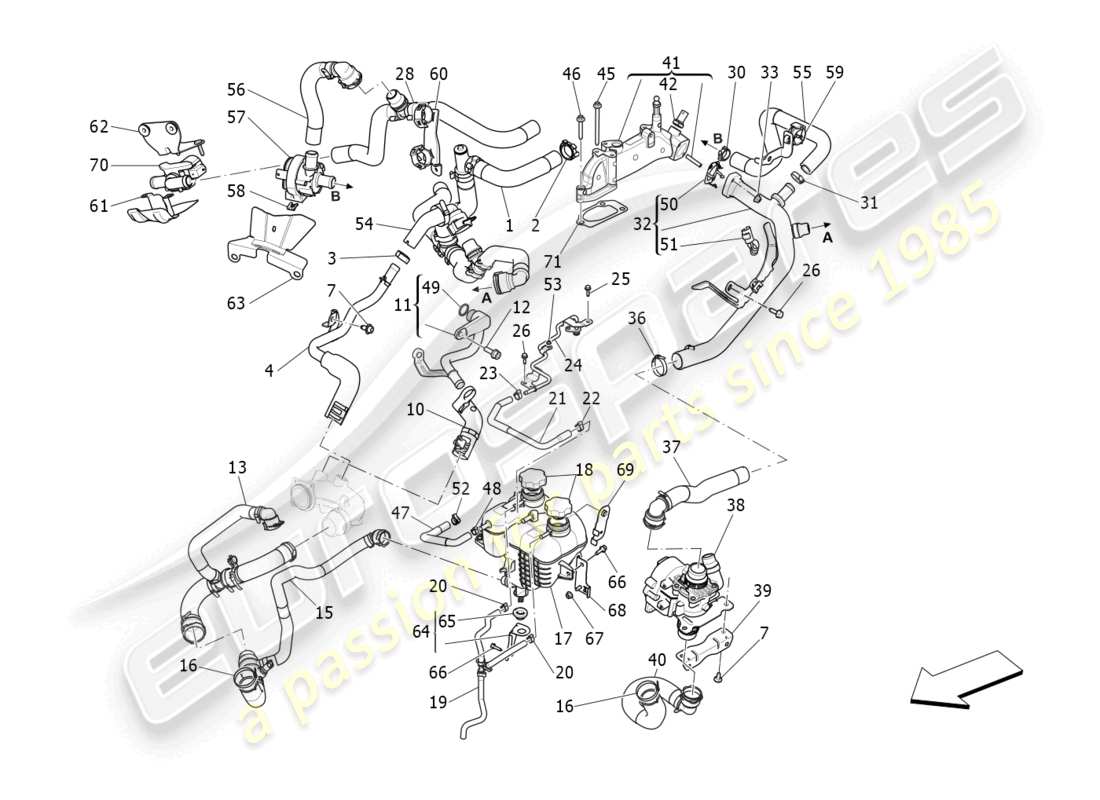 maserati levante gt (2022) kühlsystem: nähre und leitungen ersatzteildiagramm