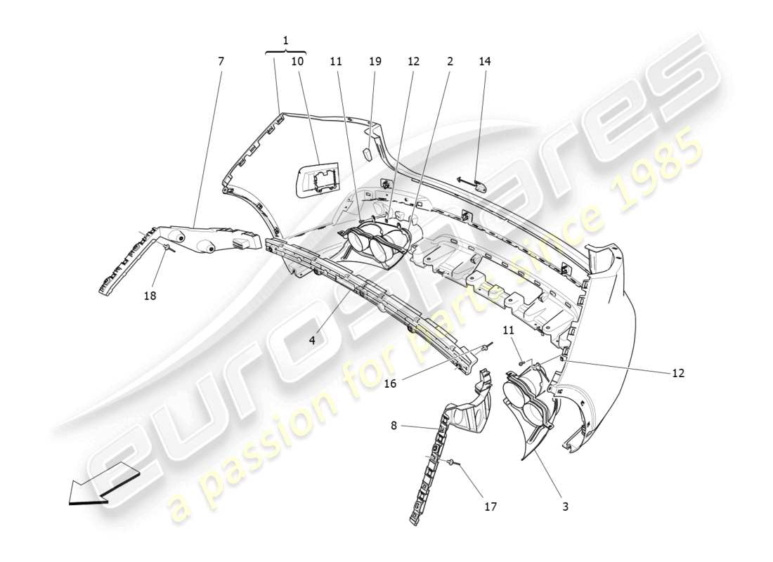 maserati levante modena s (2022) hintere stoßstange teilediagramm