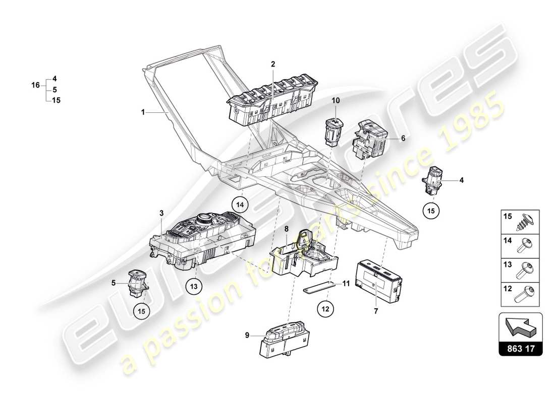 lamborghini centenario coupe (2017) schaltereinheit ersatzteildiagramm