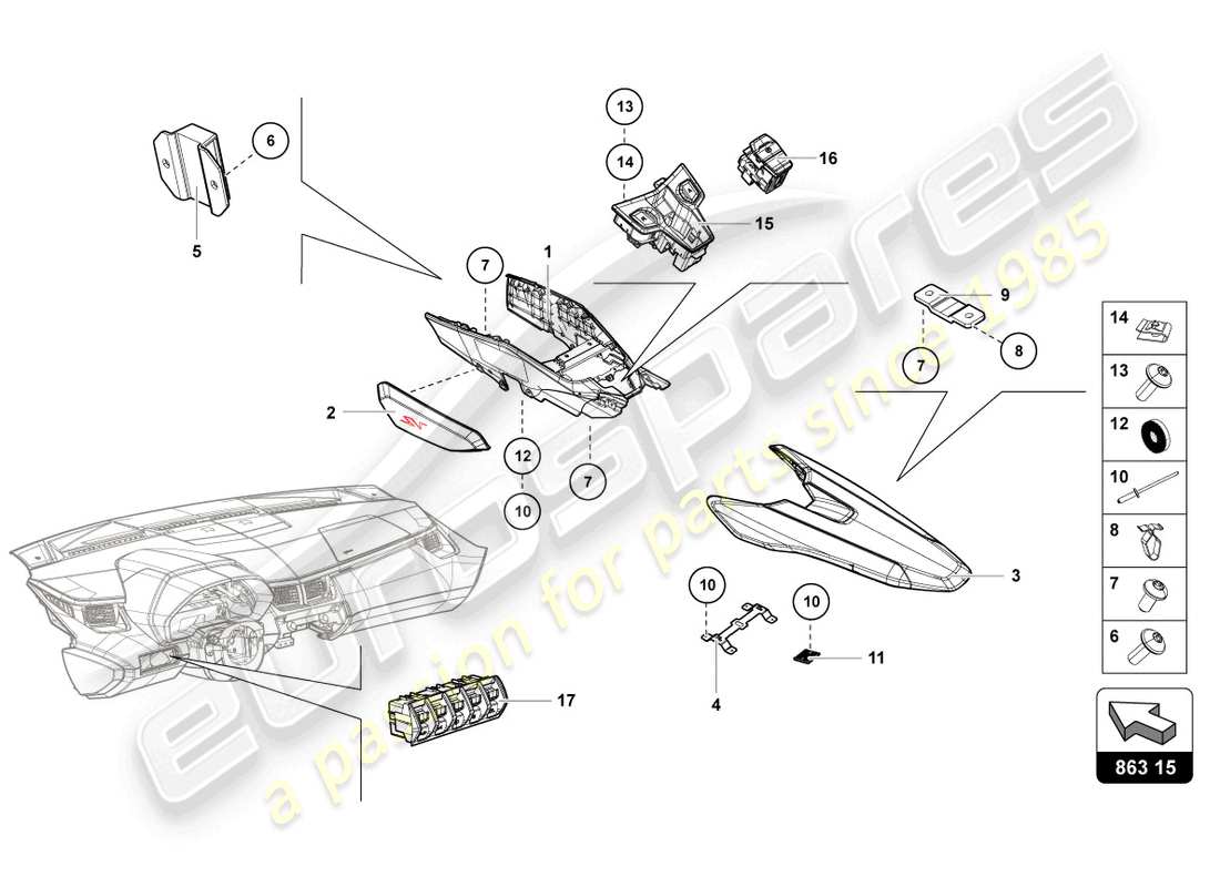 lamborghini lp770-4 svj roadster (2020) schaltereinheit ersatzteildiagramm