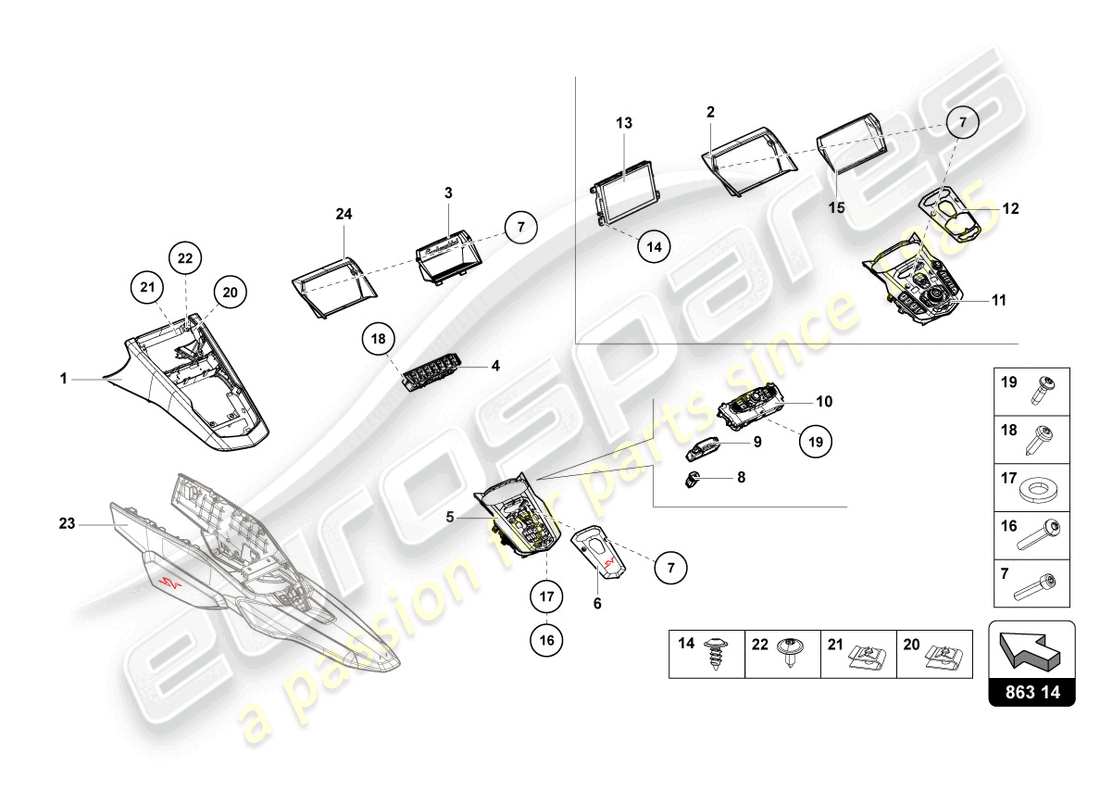 lamborghini lp770-4 svj roadster (2020) mittelkonsole ersatzteildiagramm