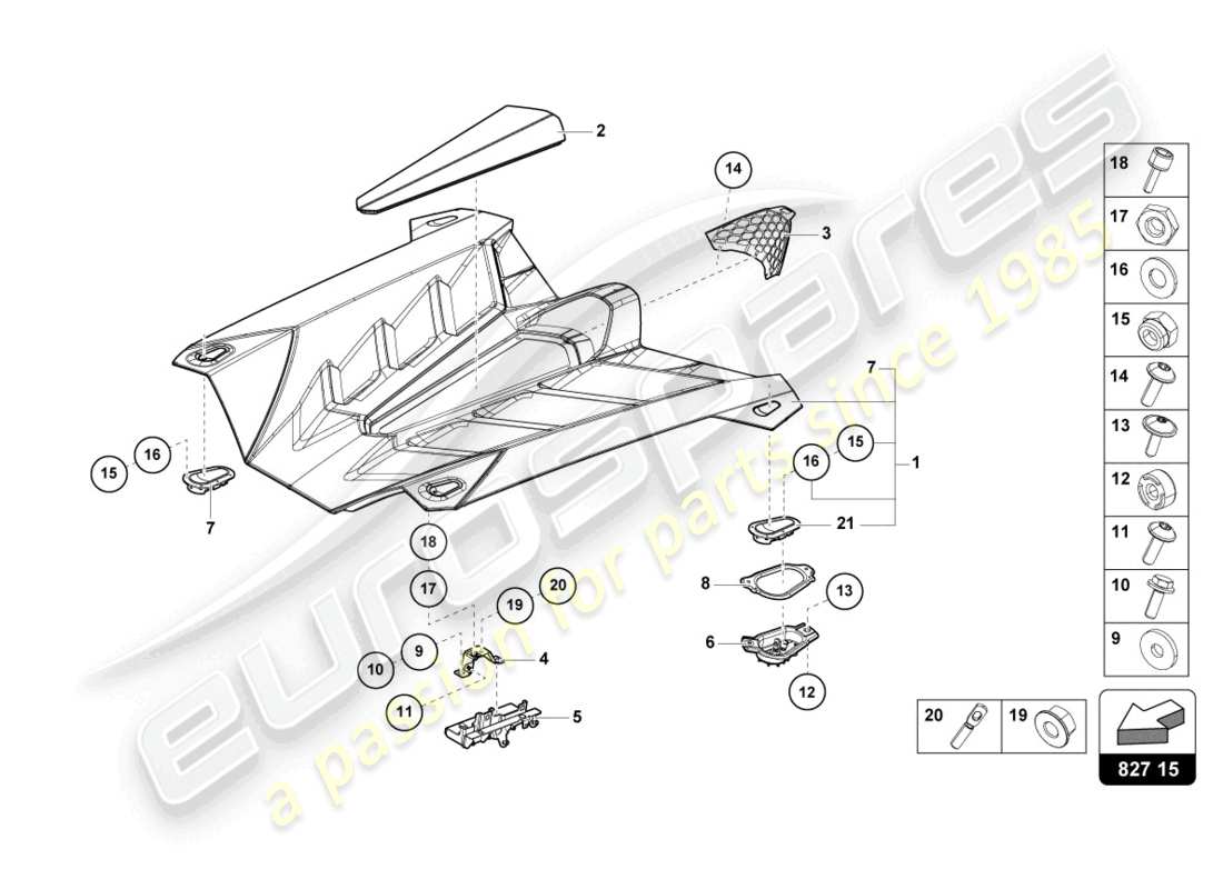 lamborghini 2020 (lp770-4 svj roadster) motorabdeckung mit inspektionsabdeckung ersatzteildiagramm
