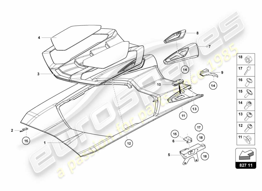 lamborghini centenario roadster (2017) motorabdeckung mit insp. abdeckung teilediagramm