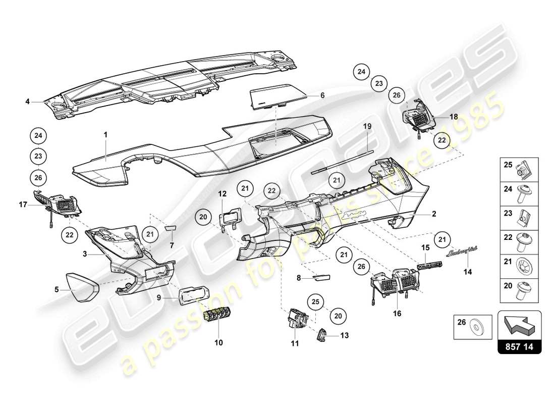 lamborghini sian (2020) dashboard-ersatzteildiagramm