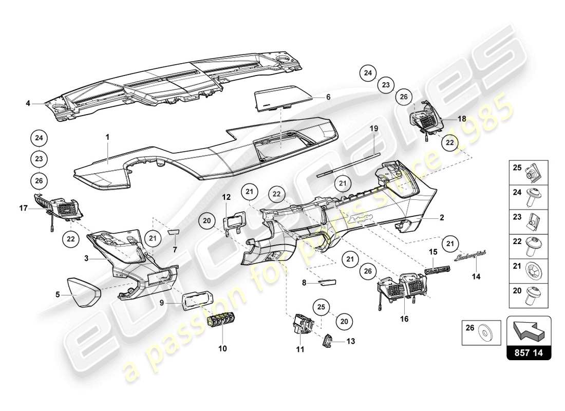 lamborghini sian (2020) dashboard-ersatzteildiagramm