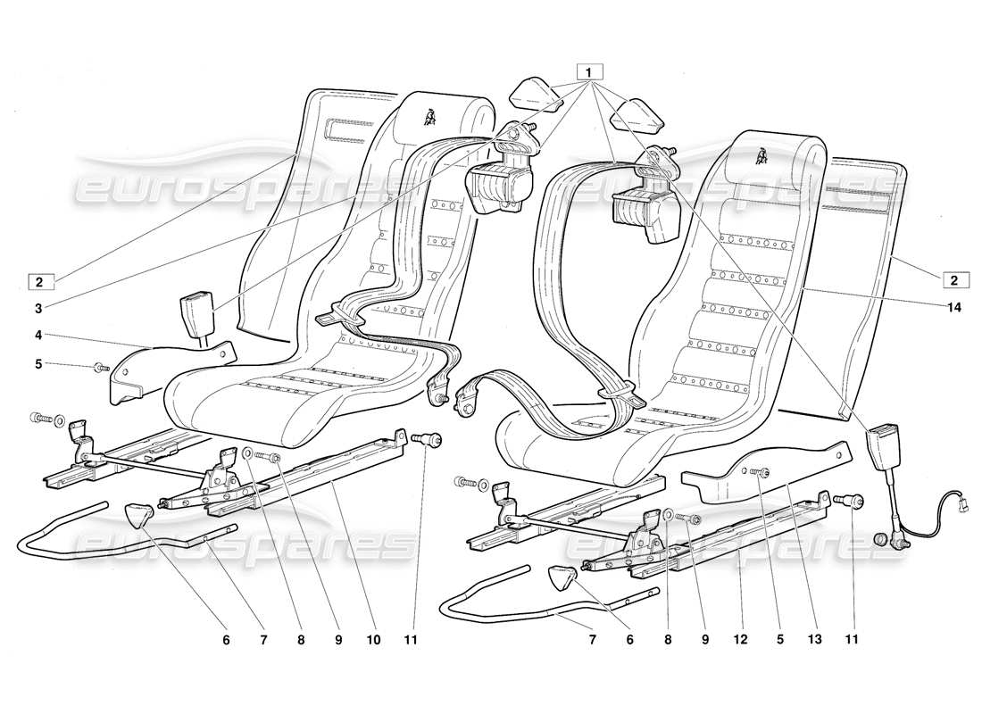 lamborghini diablo (1991) sitze und sicherheitsgurte (gültig für version vom juni 1992) teilediagramm