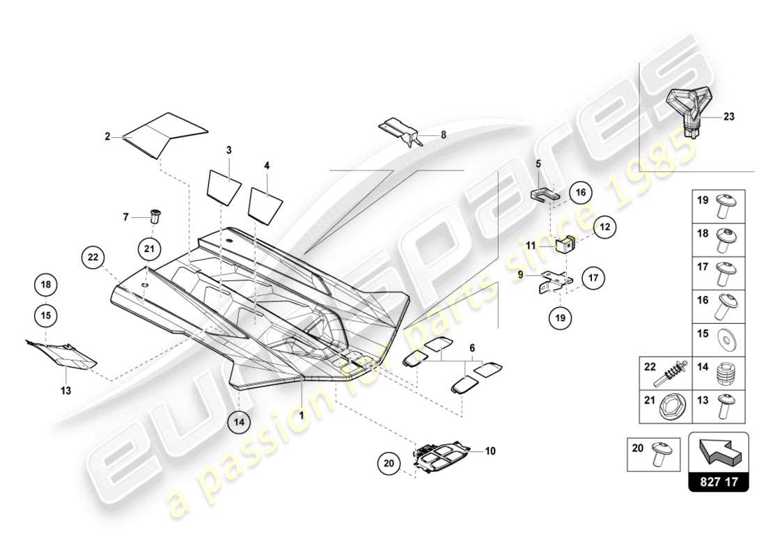 lamborghini sian (2020) motorraumdeckel - ersatzteildiagramm