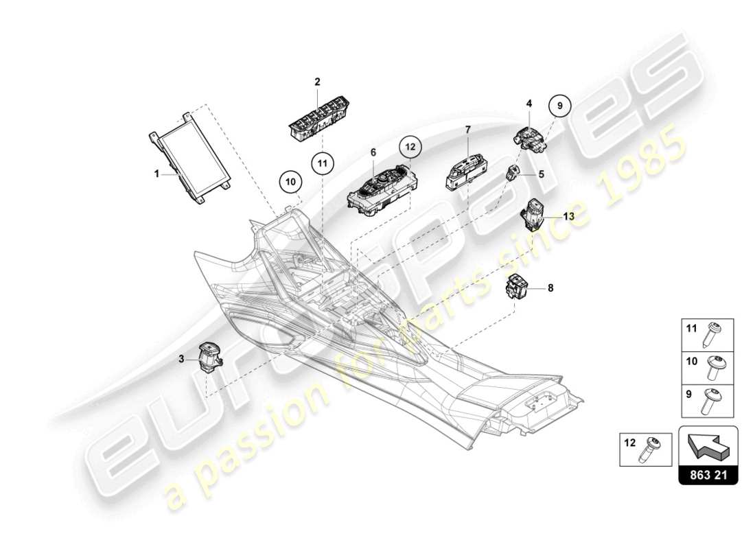 lamborghini sian (2020) schalteinheit tunnel ersatzteildiagramm