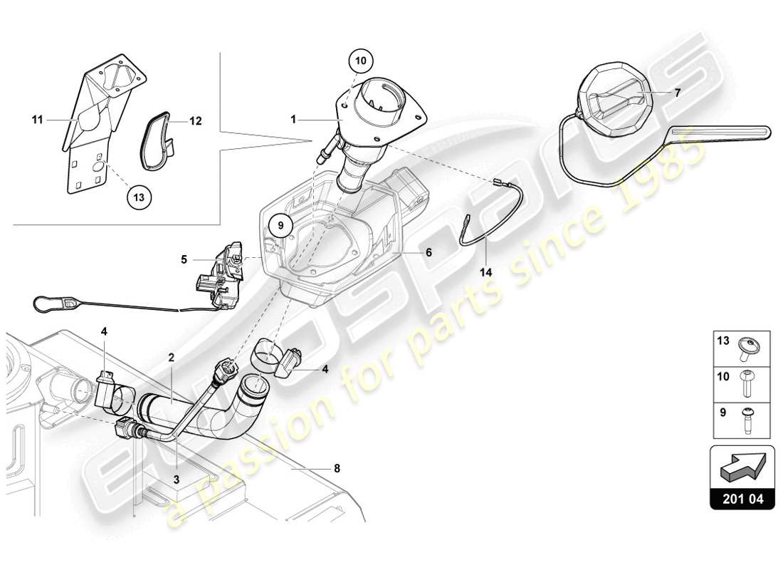 lamborghini lp720-4 coupe 50 (2014) kraftstoffeinfüllhals mit beschränkung nur für bleifreien kraftstoff teilediagramm