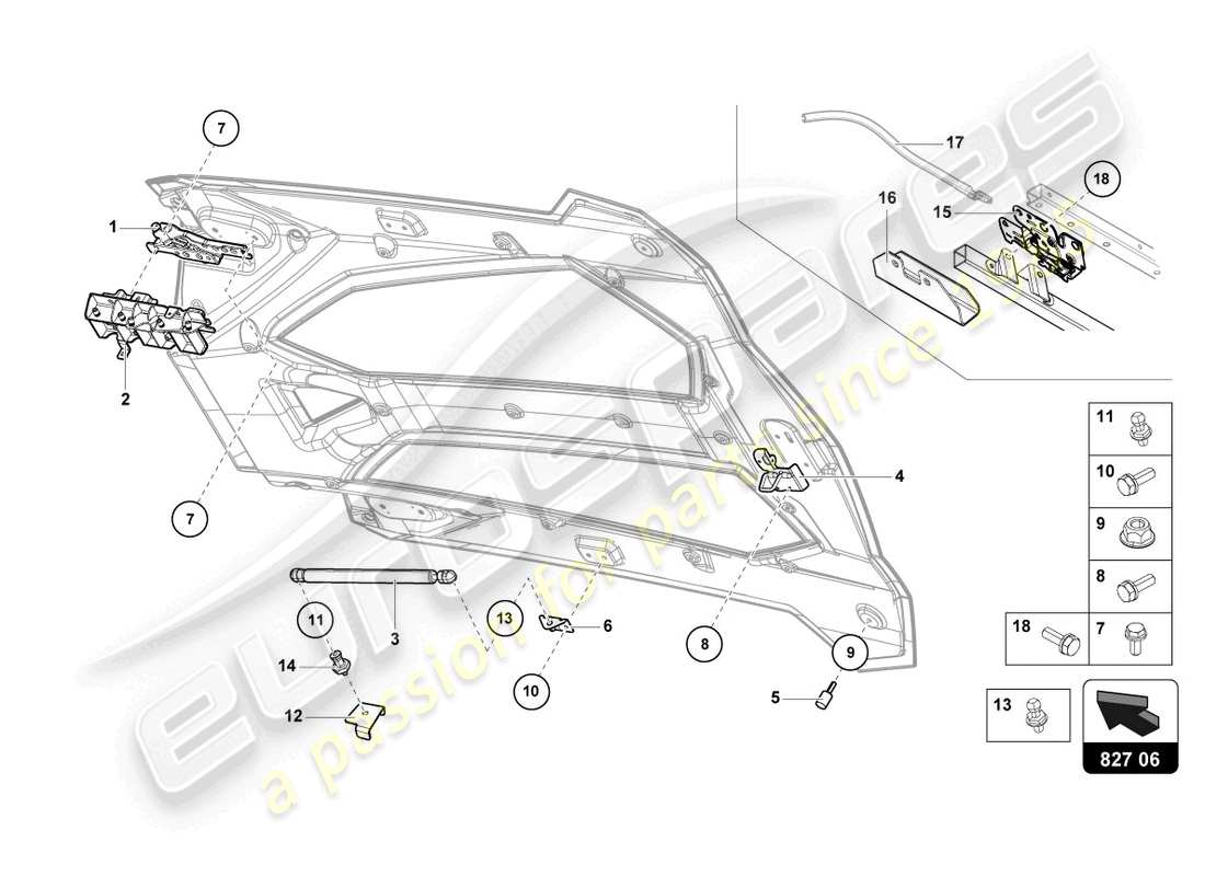 lamborghini 2021 (lp740-4 s roadster) motorabdeckung mit inspektionsabdeckung ersatzteildiagramm