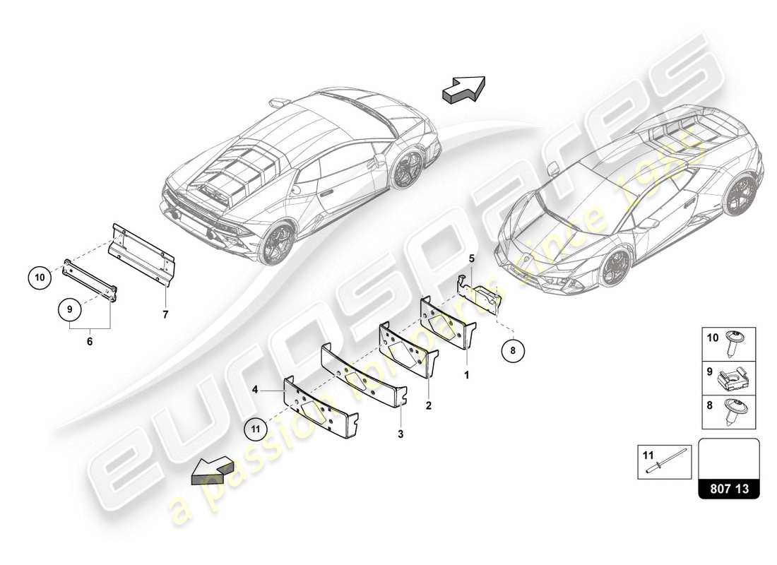 lamborghini evo coupe (2020) kennzeichenhalter ersatzteildiagramm