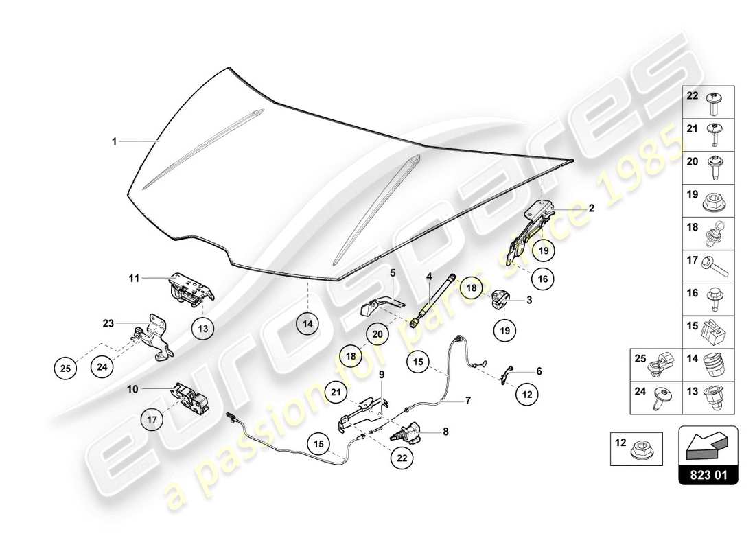 lamborghini lp610-4 coupe (2015) motorhaube teilediagramm