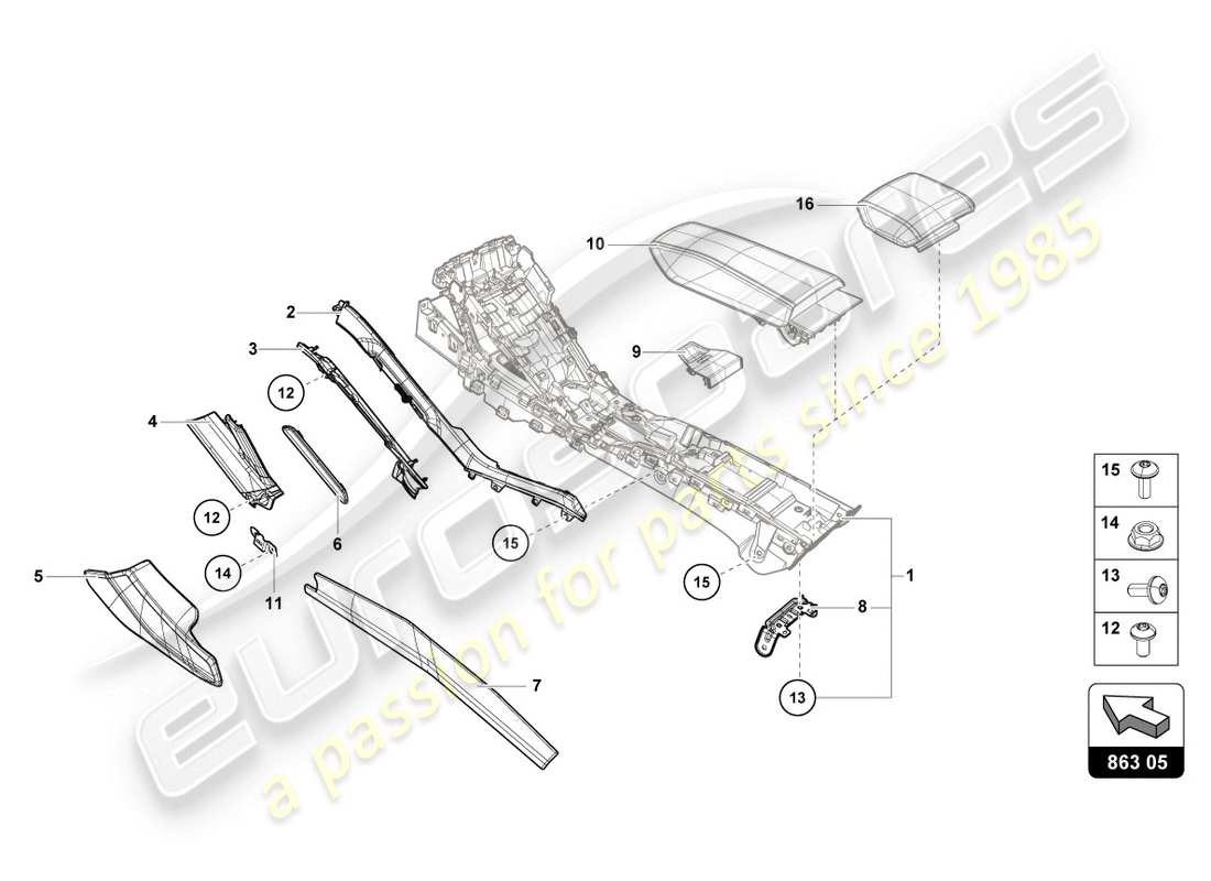 lamborghini lp610-4 coupe (2015) tunnel trim ersatzteildiagramm