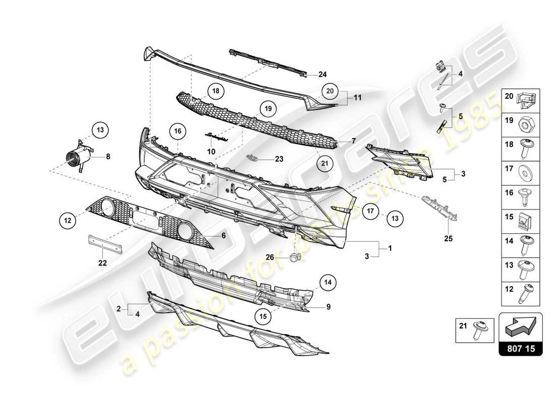 lamborghini evo spyder 2wd (2020) stoßstange ersatzteildiagramm