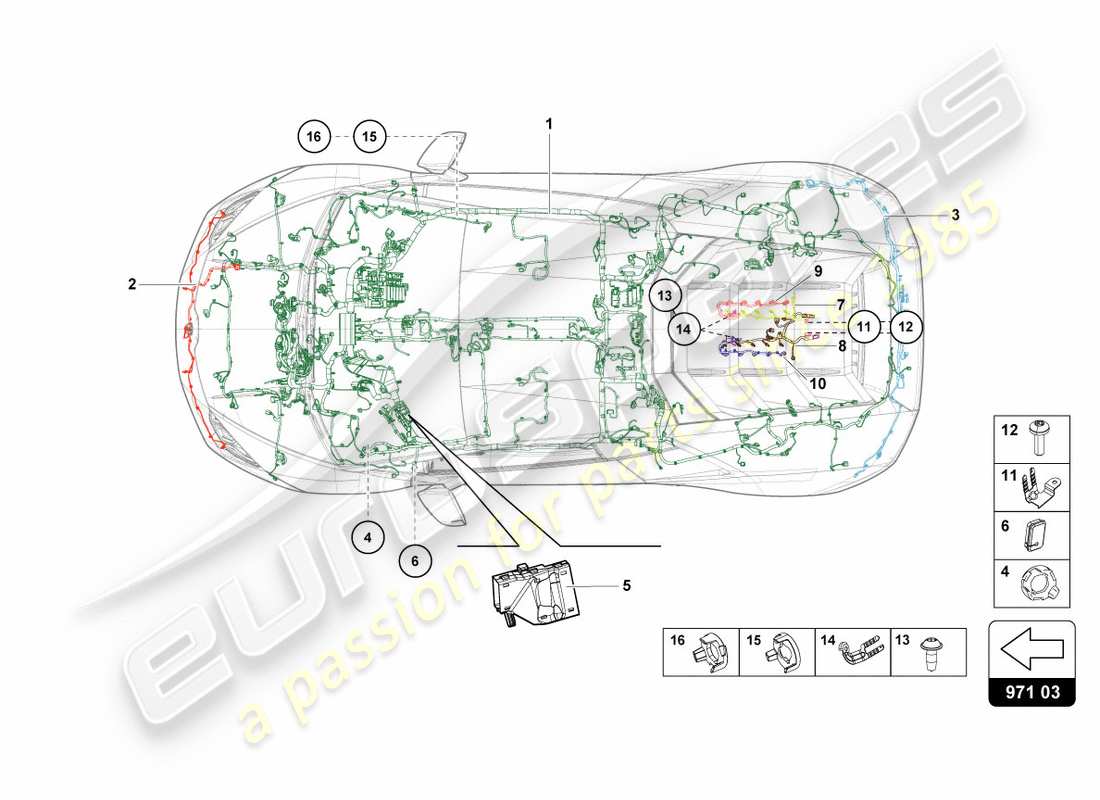 lamborghini lp580-2 spyder (2018) verkabelungszentrum teilediagramm