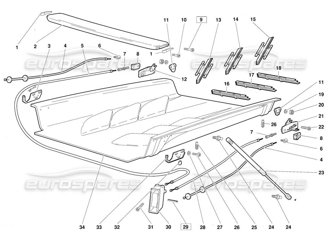 lamborghini diablo (1991) motorhaube (gültig für version juni 1992) teilediagramm