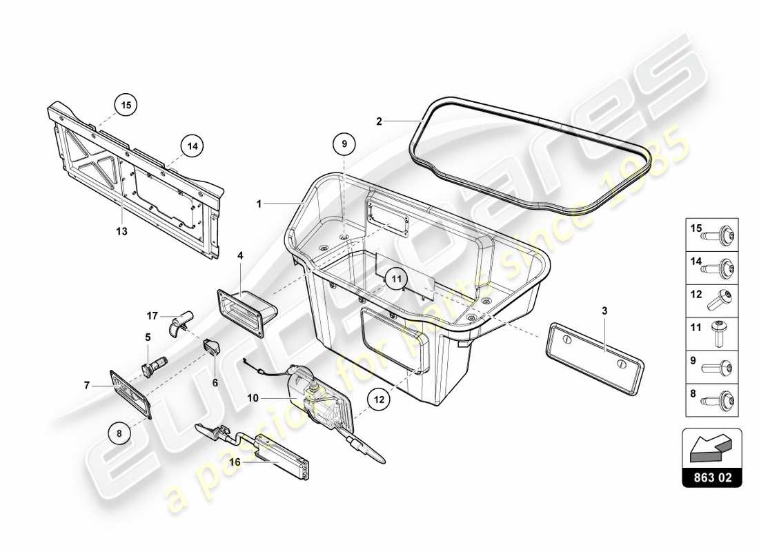 lamborghini lp580-2 coupe (2017) gepäckraumverkleidung ersatzteildiagramm