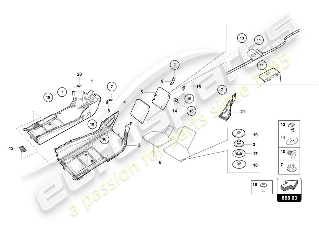 lamborghini evo spyder (2020) schalldämmplatte teilediagramm